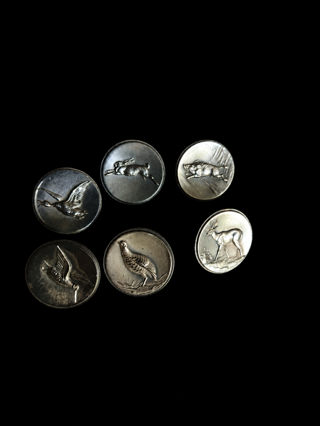 Set of Six 900 Silver Wildlife Buttons