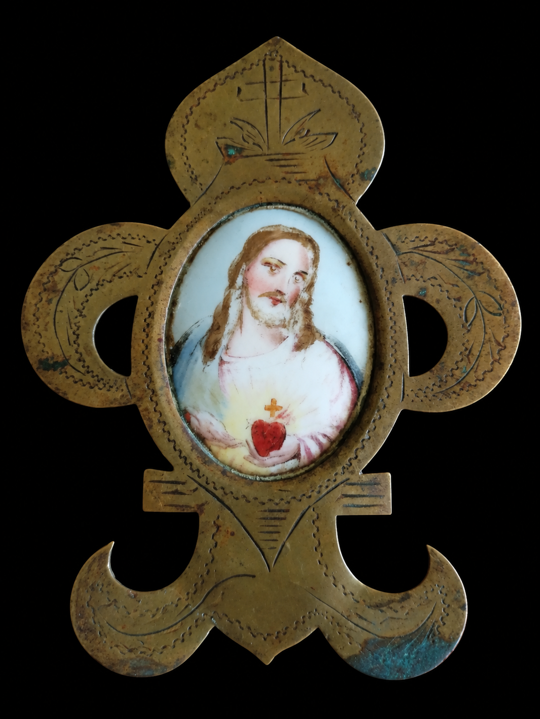 French Sacred Heart Porcelain Devotional Plaque, c.1880