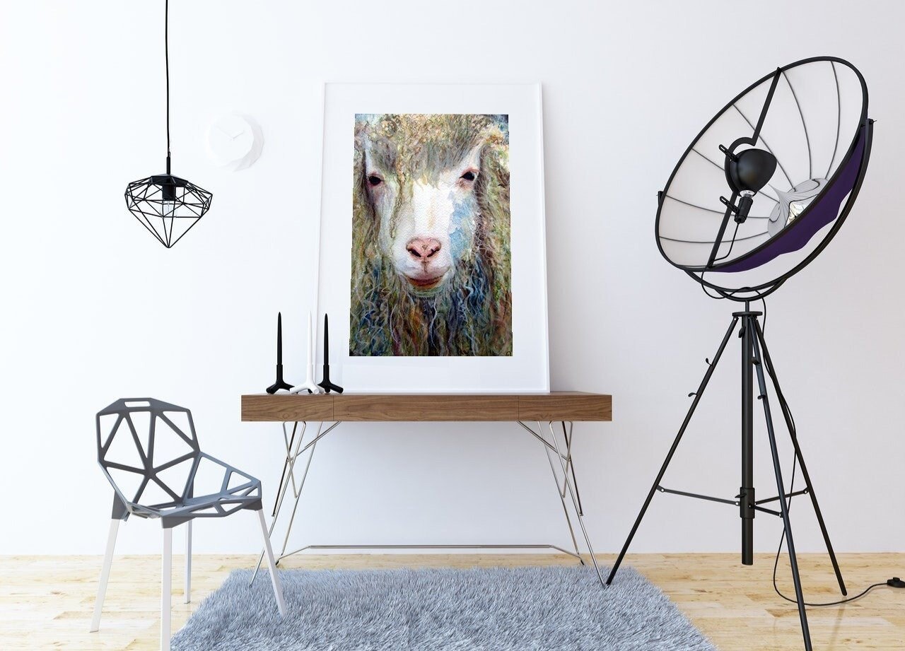 Rustic Farmhouse Long Haired Sheep — Print