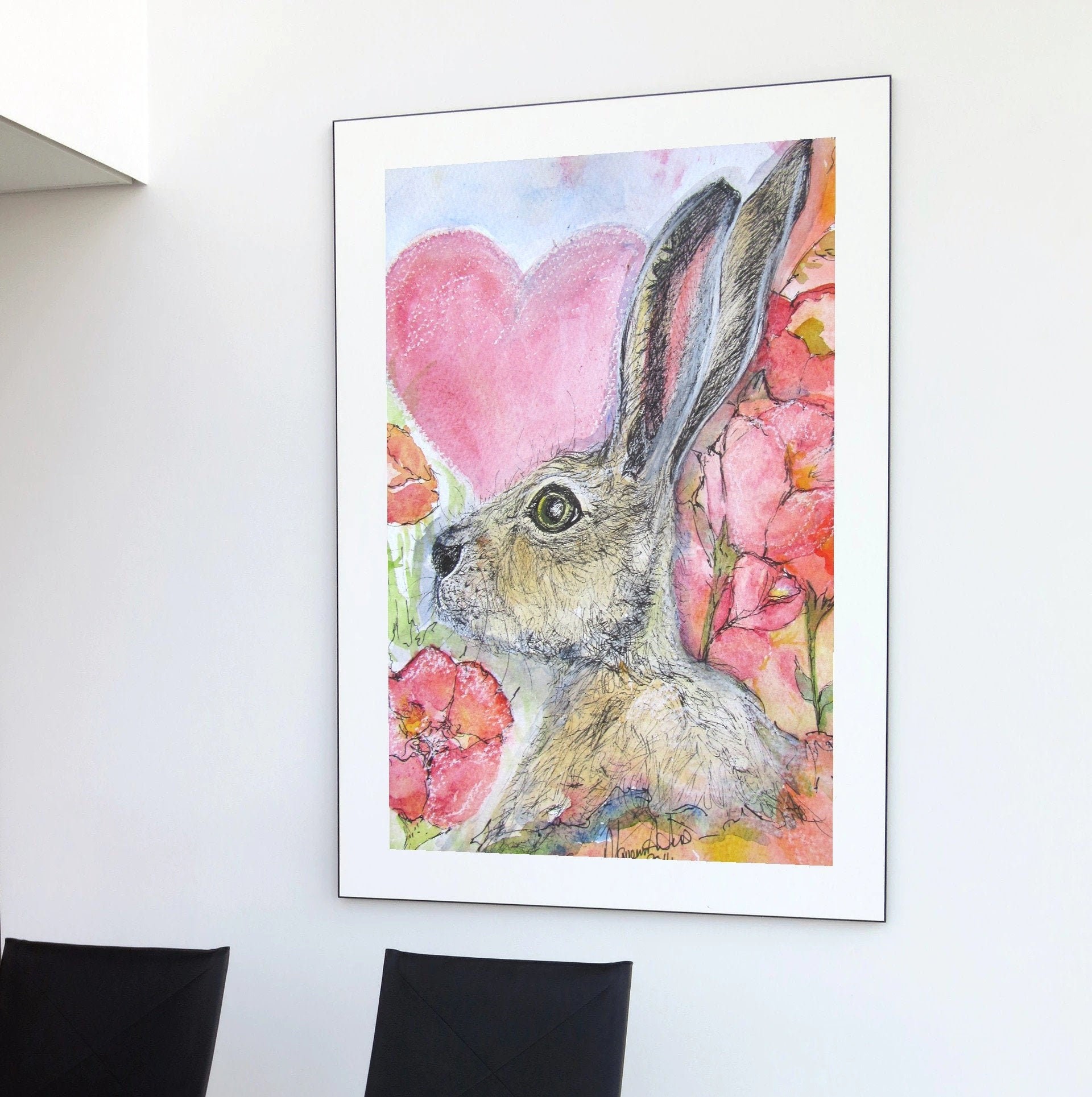 Heart and Flowers Hare — Print