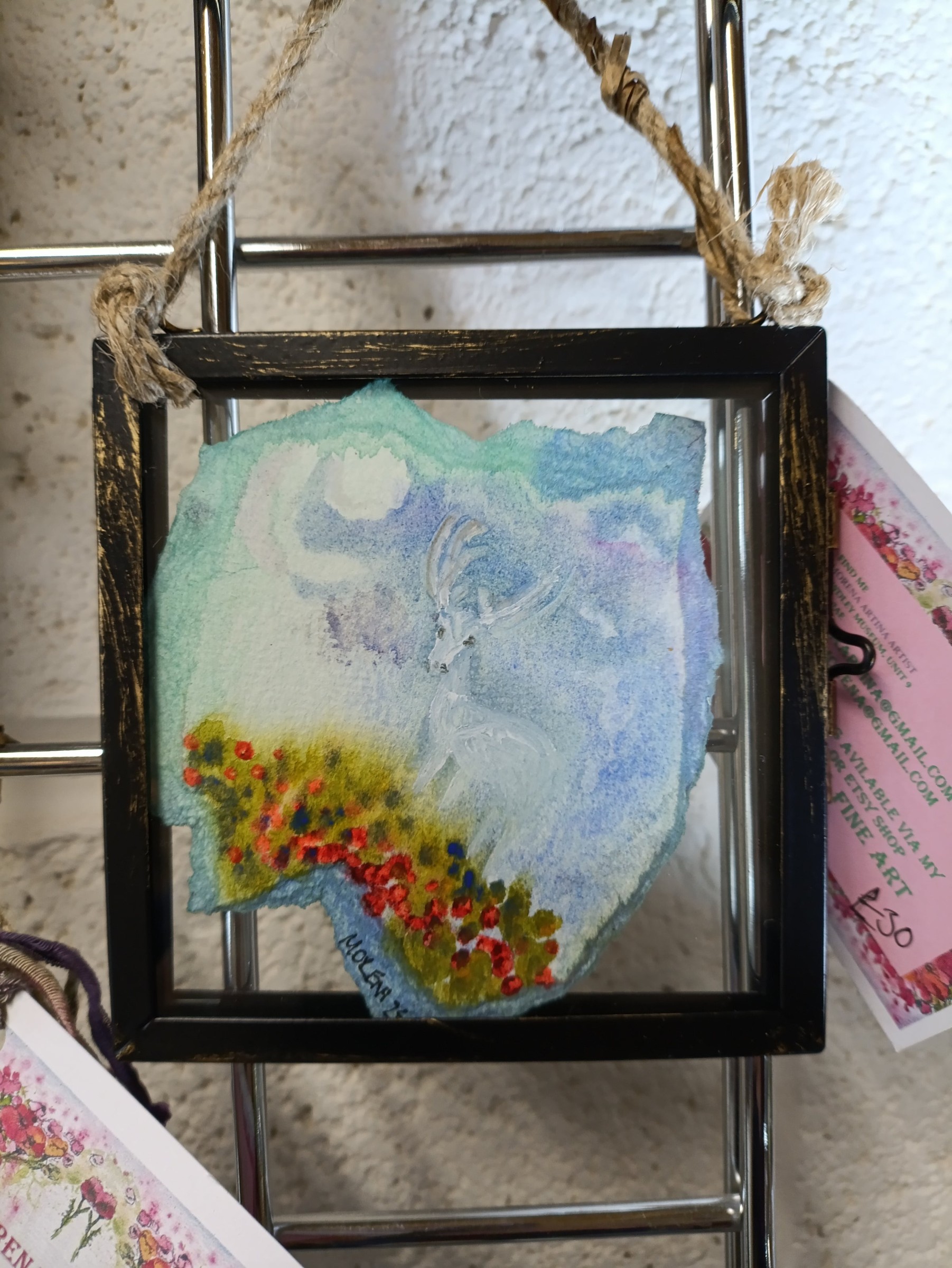 Hanging Frame Original White Stag watercolour