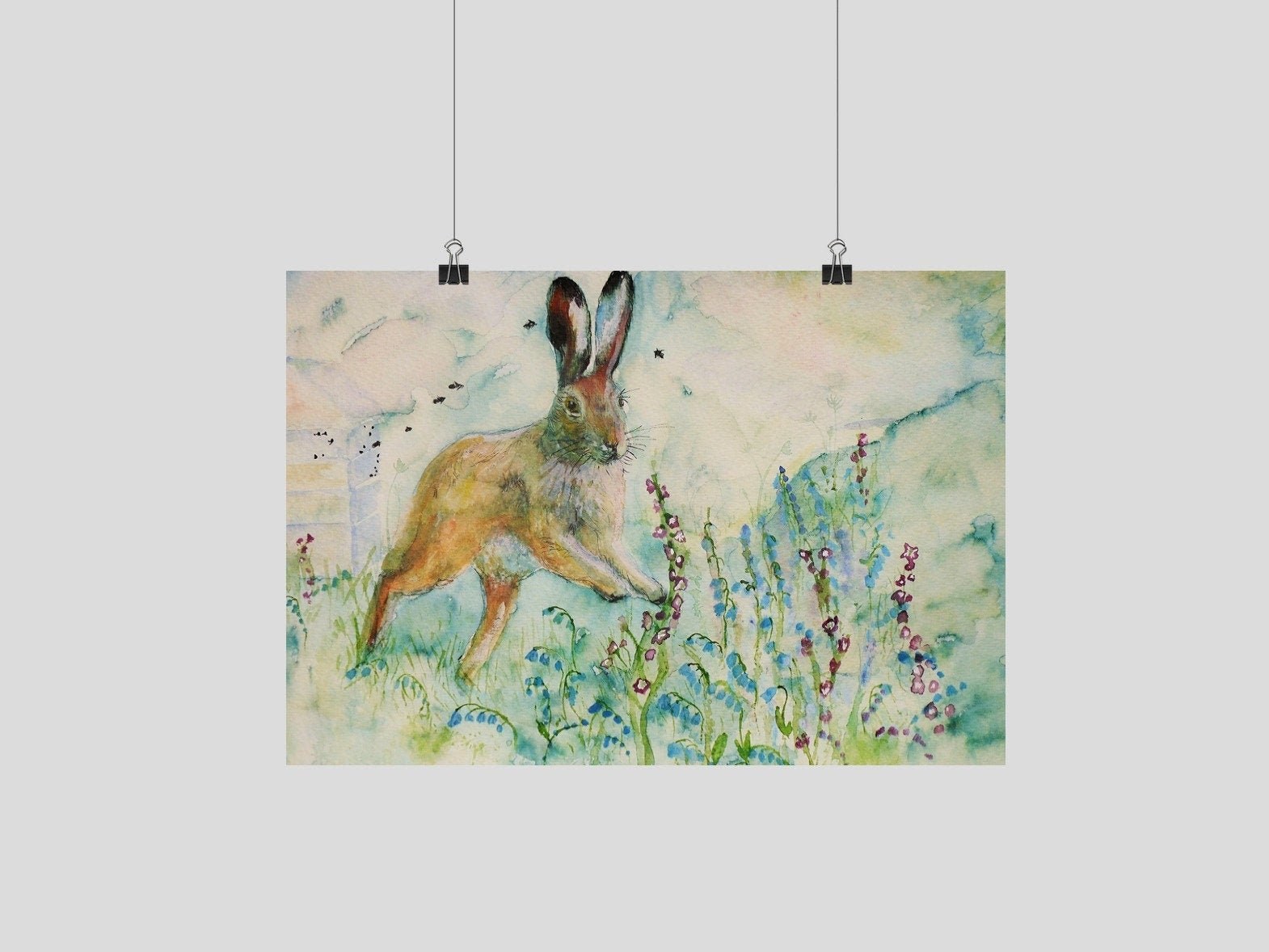 Hare Skipping through Bluebells — Print