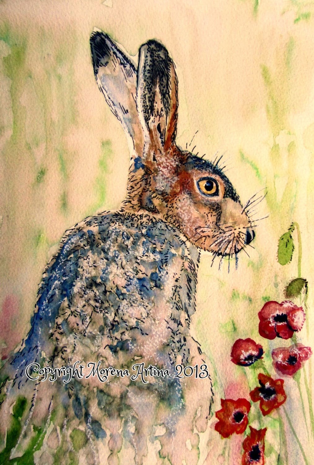 Hare and Poppies — Print