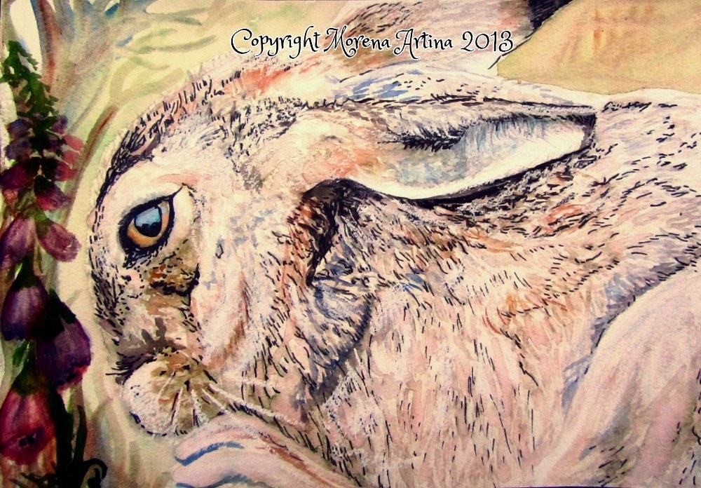 Hare and Foxgloves — Print