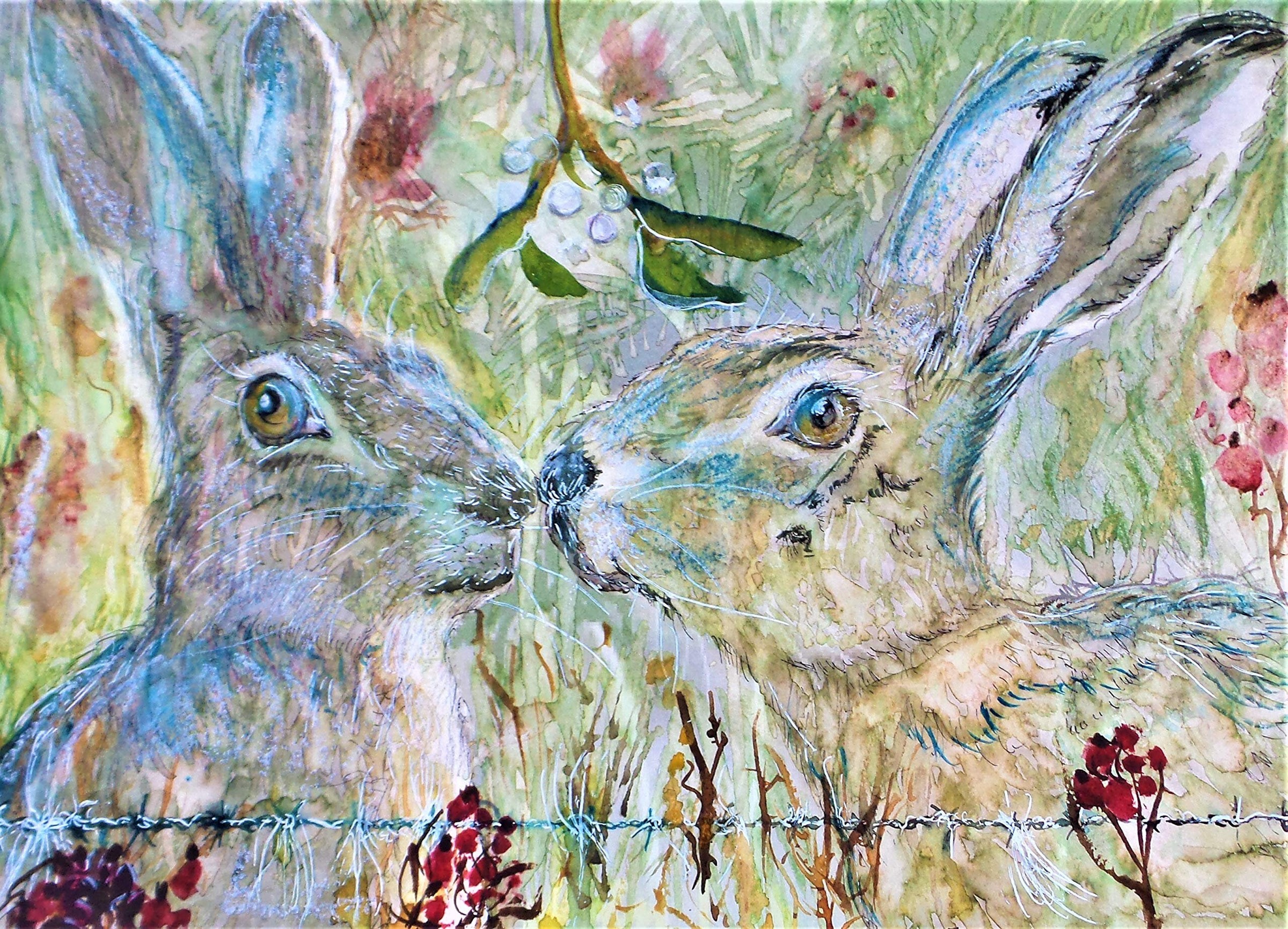 Kissing Hares and Mistletoe — Print
