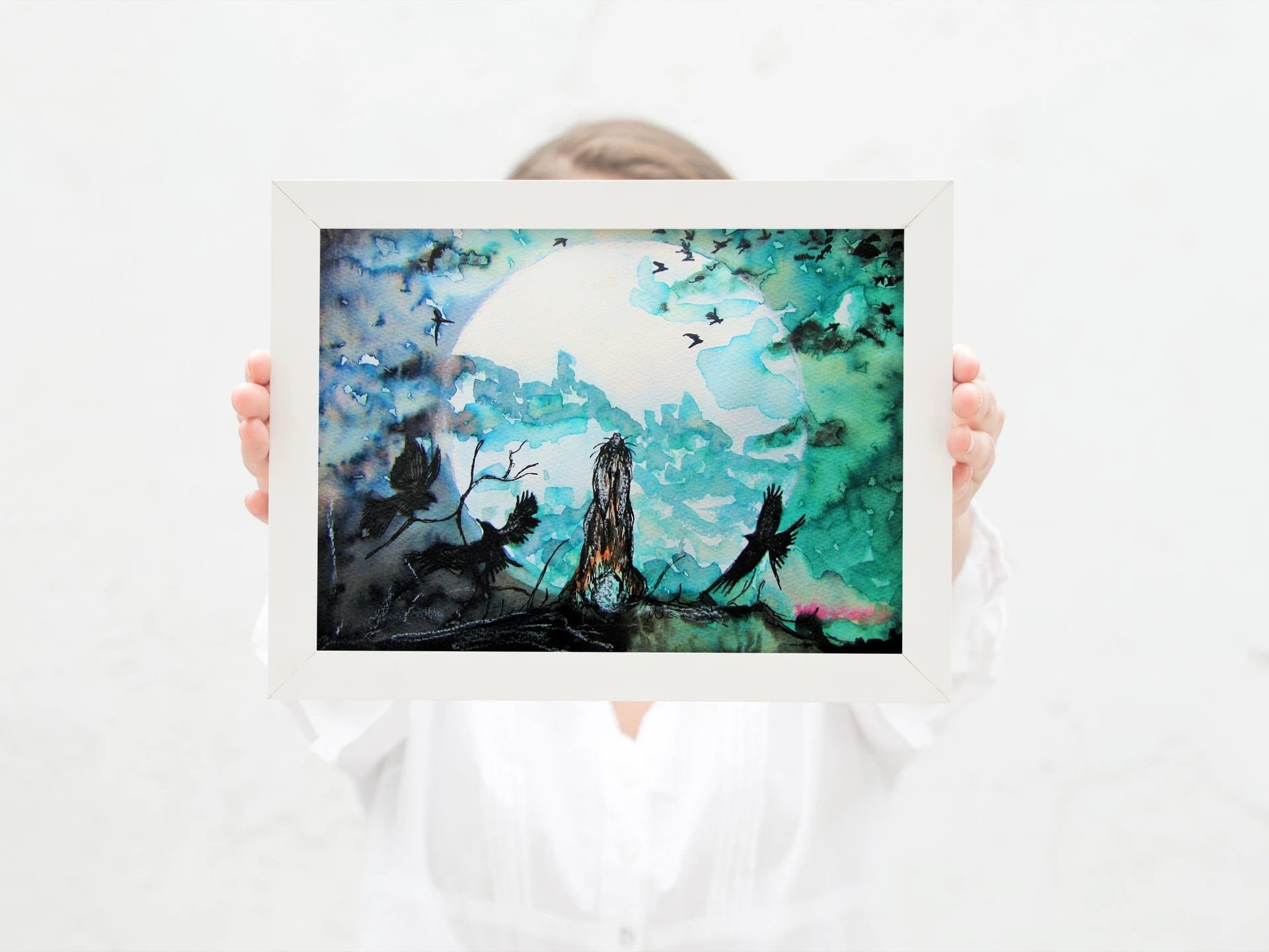 Moon Gazing Hare and Crows — Print