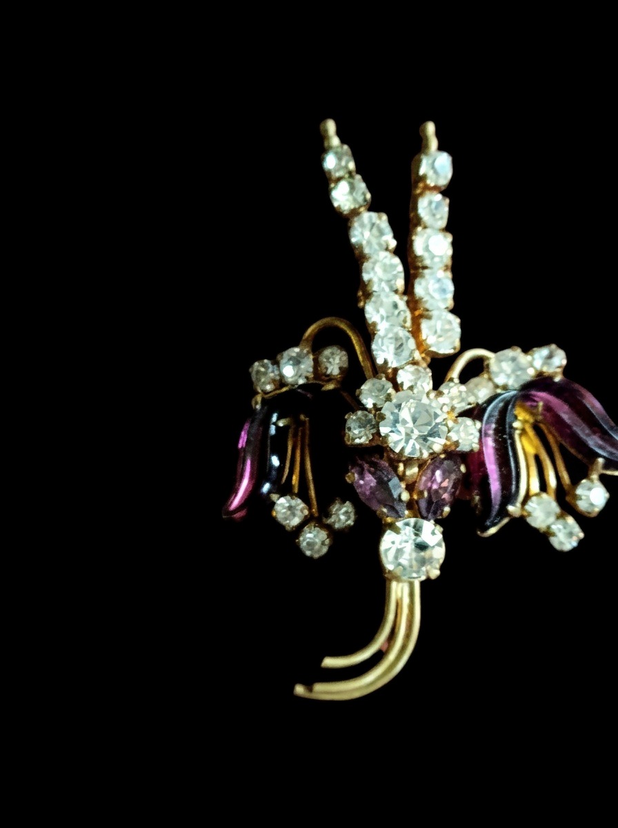 Amethyst Glass Austrian Crystal Gilt Brooch — view 10