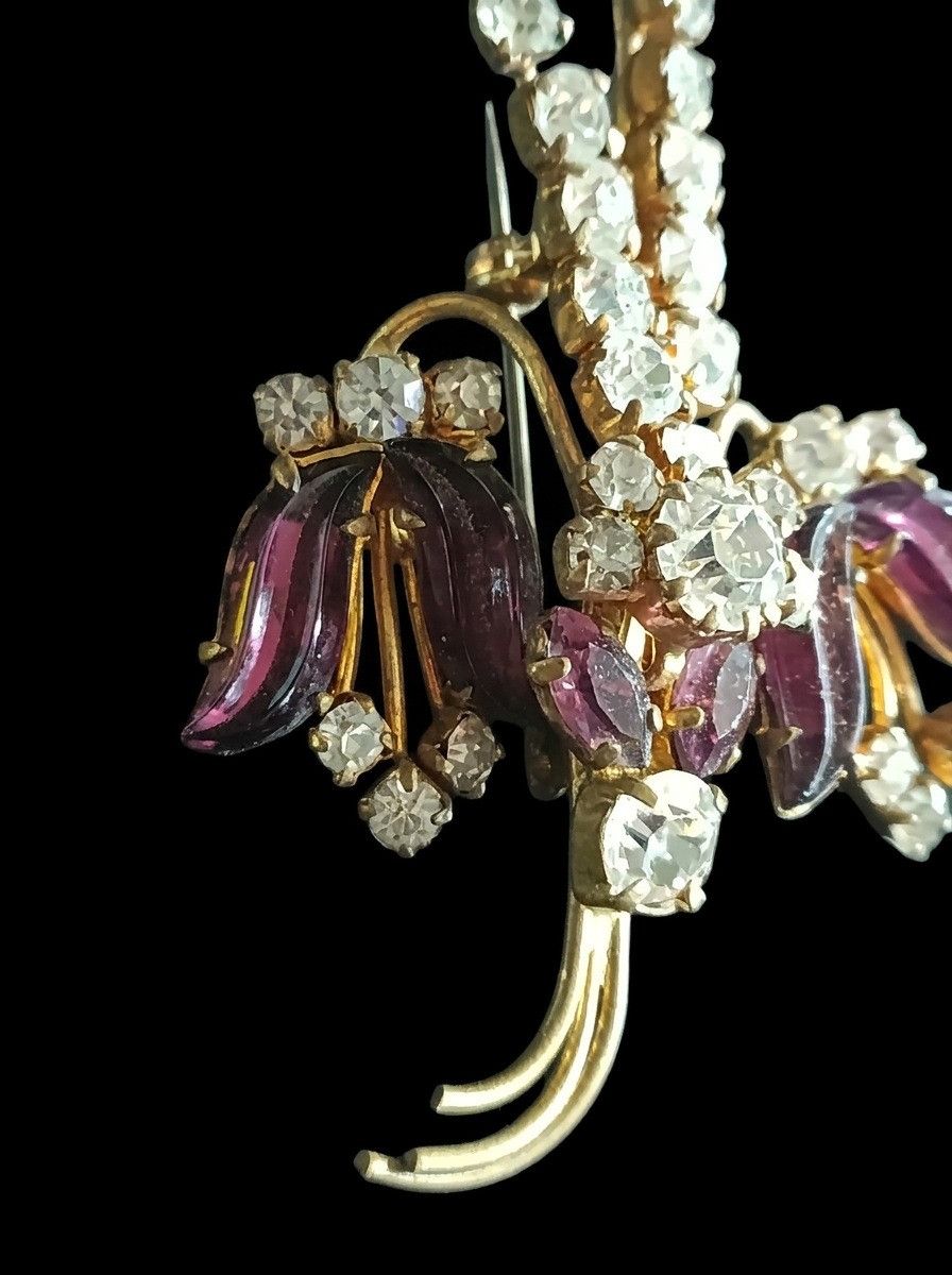 Amethyst Glass Austrian Crystal Gilt Brooch — view 3