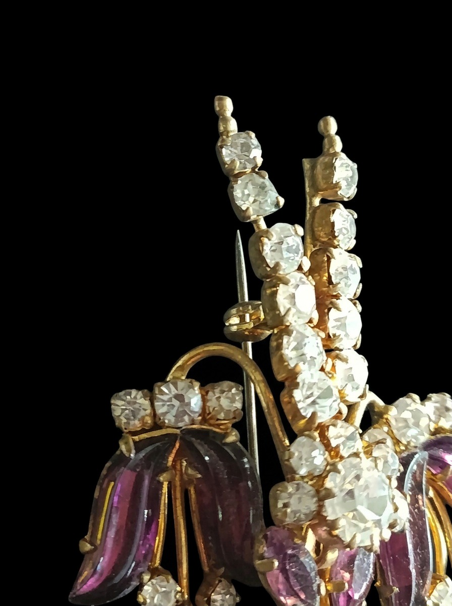 Amethyst Glass Austrian Crystal Gilt Brooch — view 4