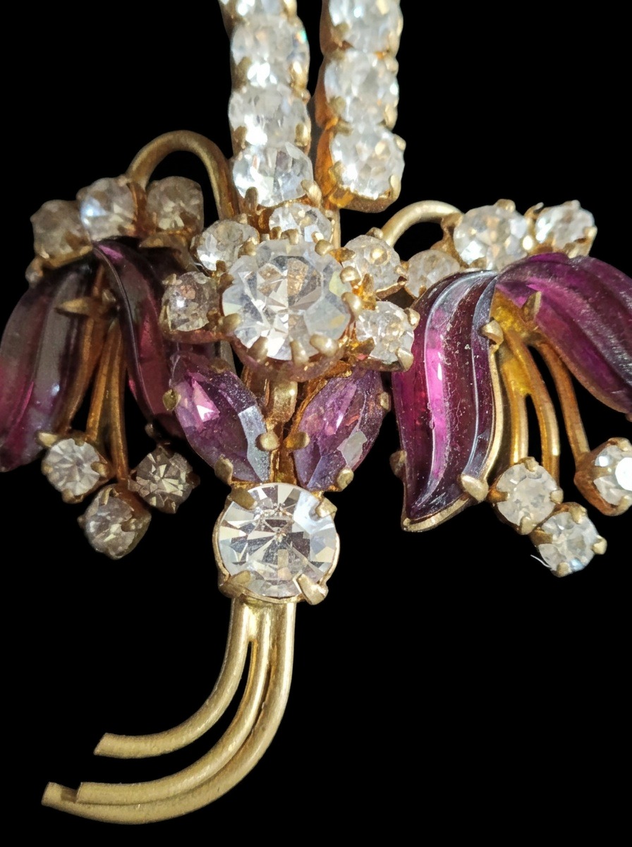 Amethyst Glass Austrian Crystal Gilt Brooch — view 5