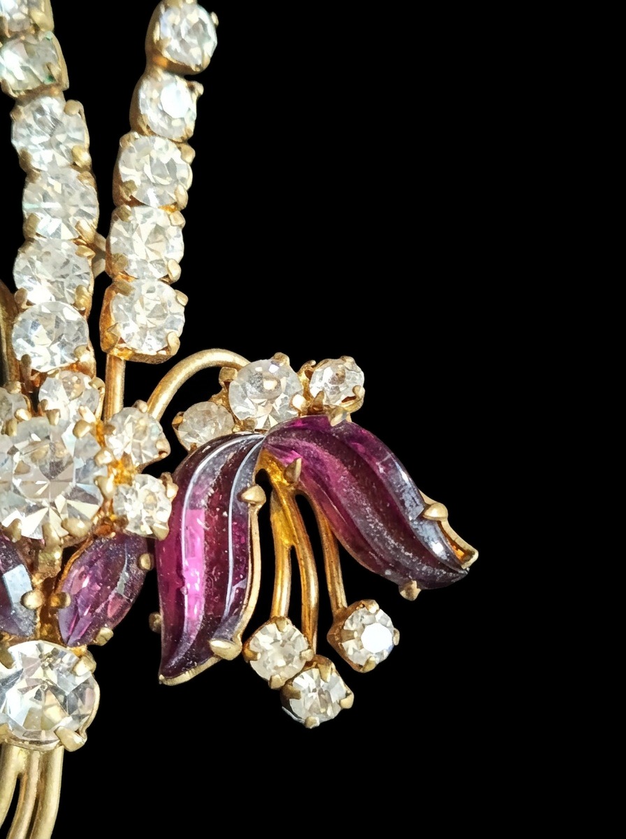 Amethyst Glass Austrian Crystal Gilt Brooch — view 6