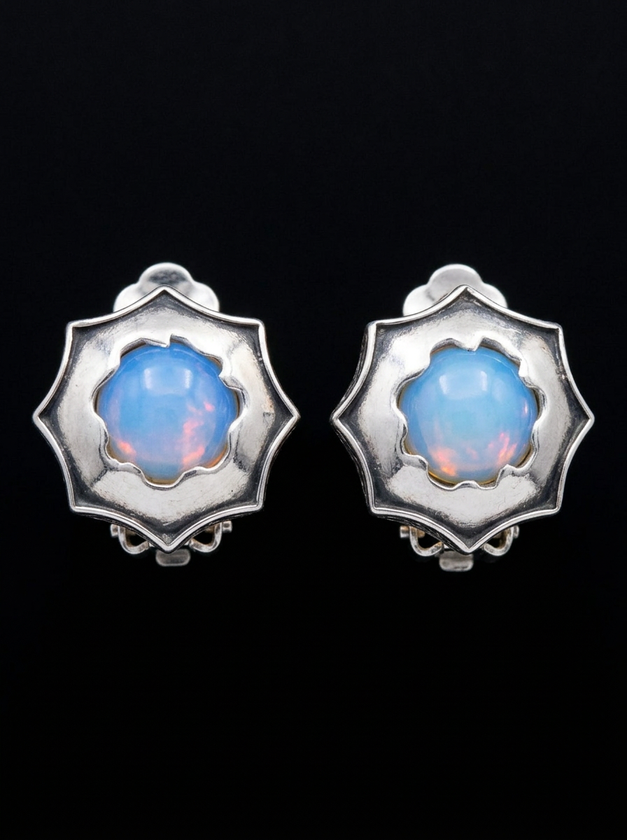 Sterling Silver & Opalite Clip-On Earrings