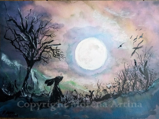 "Harvest Moongazing Hare" Print - Canvas / Print / Poster various sizes, from original painting