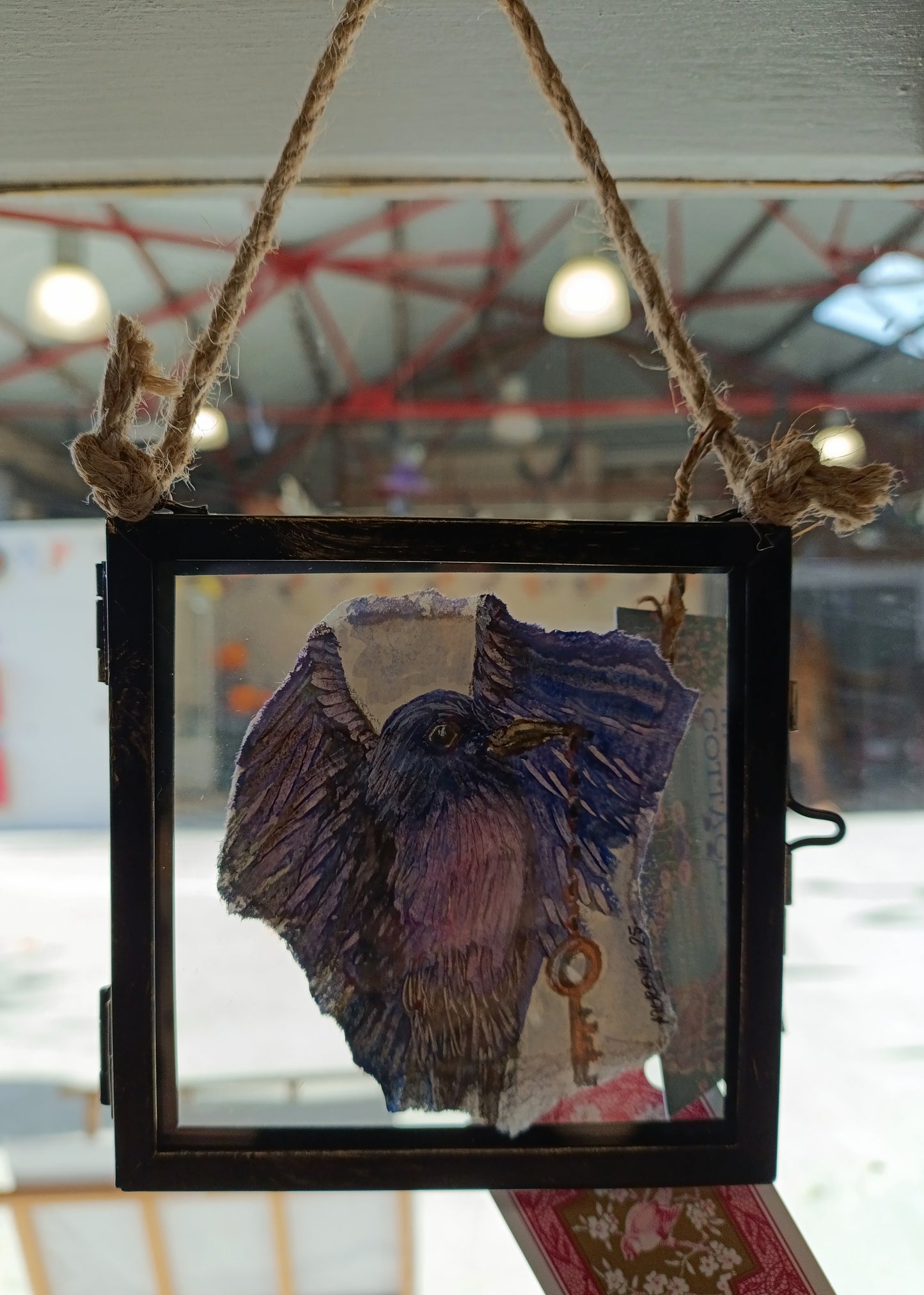 Crow and Key Original Watercolour Hanging Frame