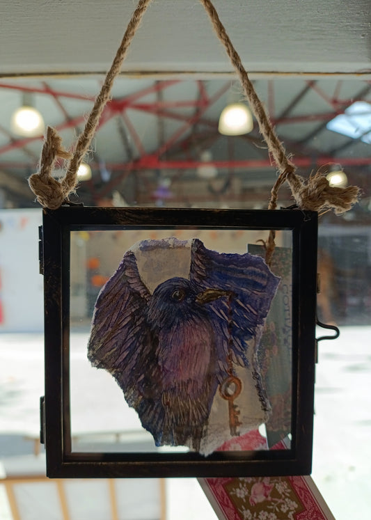 Crow and Key Original Watercolour Hanging Frame