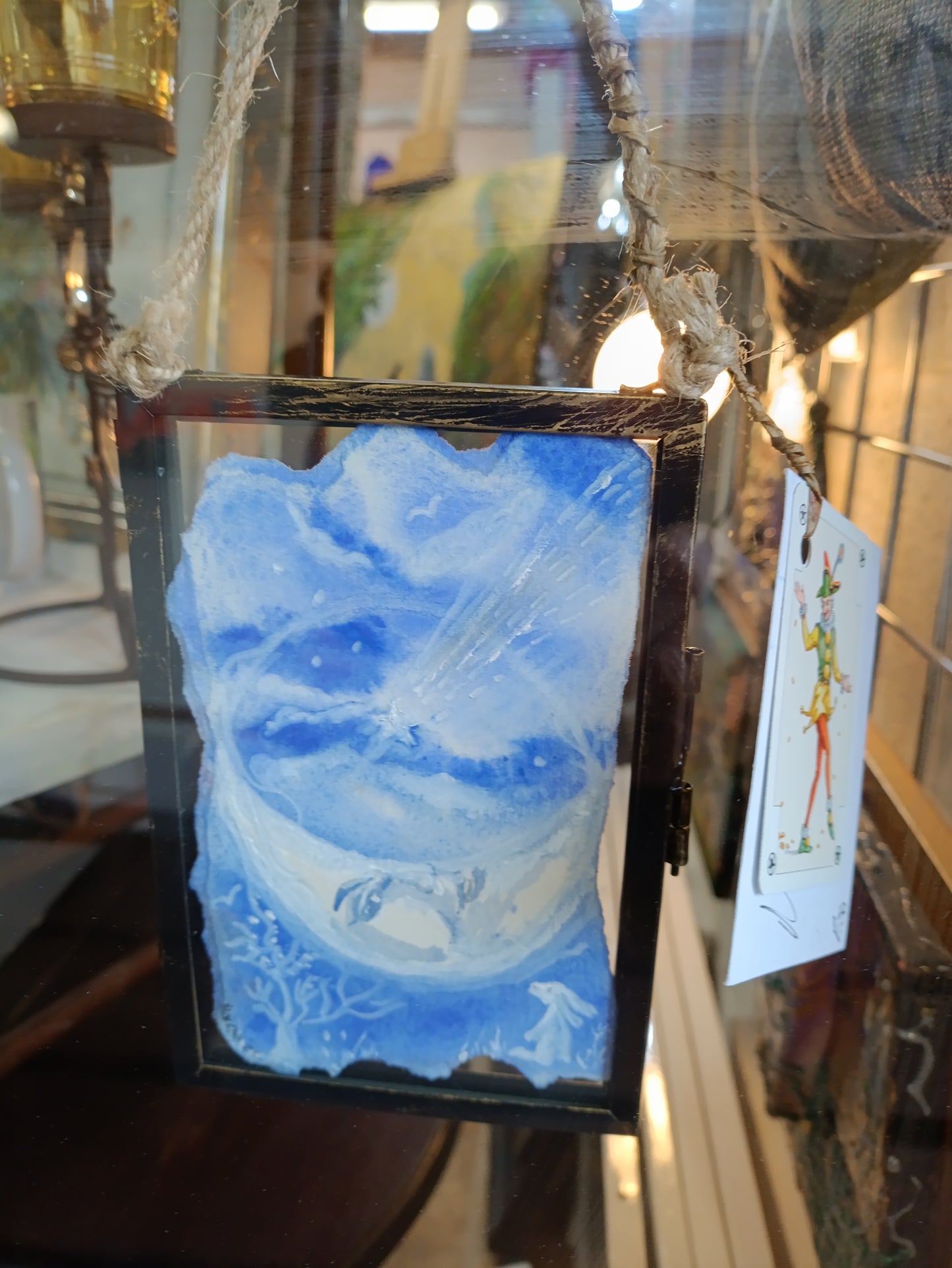 Hanging Watercolour To the Moon and back Hare and Moon