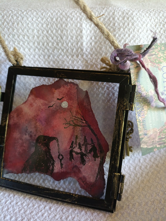 Crow and Key Original Watercolour Hanging Frame