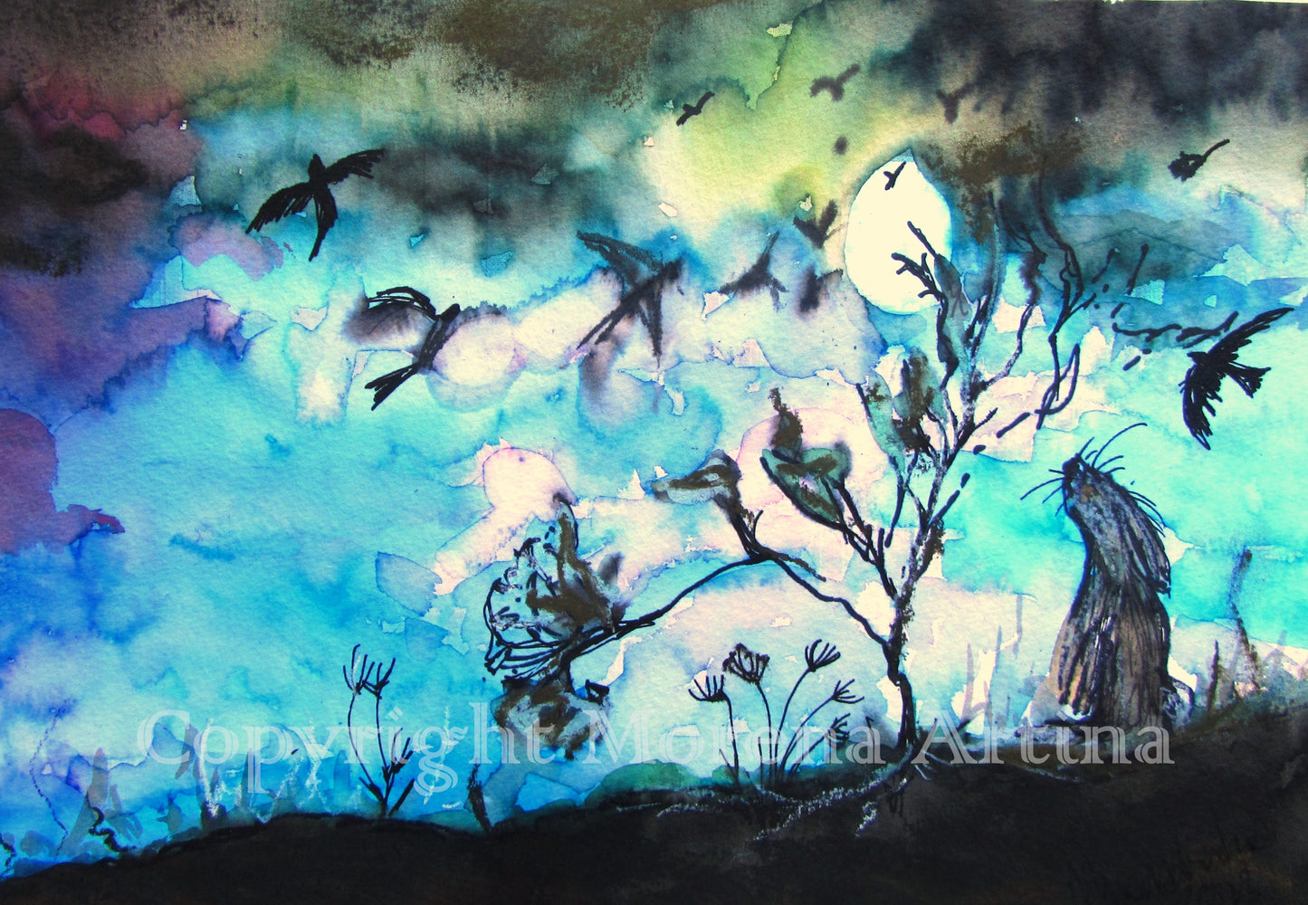 "Moongazing Hare and Tree" Print - Canvas / Print / Poster various sizes, from original painting