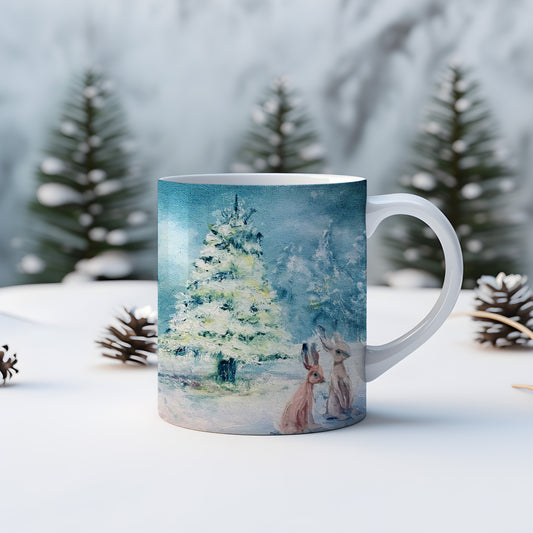 Festive Christmas Hares mug