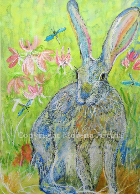 "Hare and Dragonflies" Print - Canvas / Print / Poster various sizes, from original painting