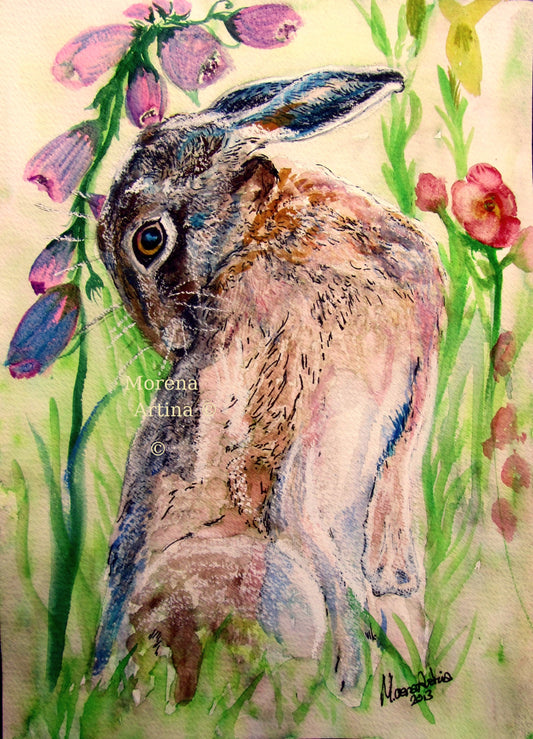 "Looking Back Hare" Print - Art Print/ Canvas Print/ Poster various sizes, from original painting