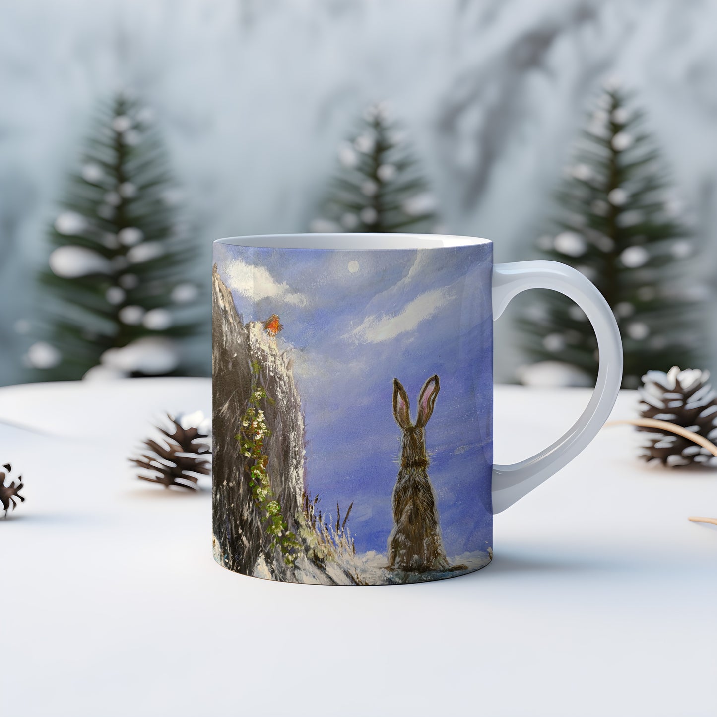 Set of 4 Festive Hare Christmas Mugs