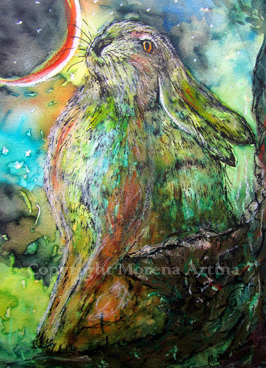 "Moongazing Hare" Print - Canvas / Print / Poster various sizes, from original painting