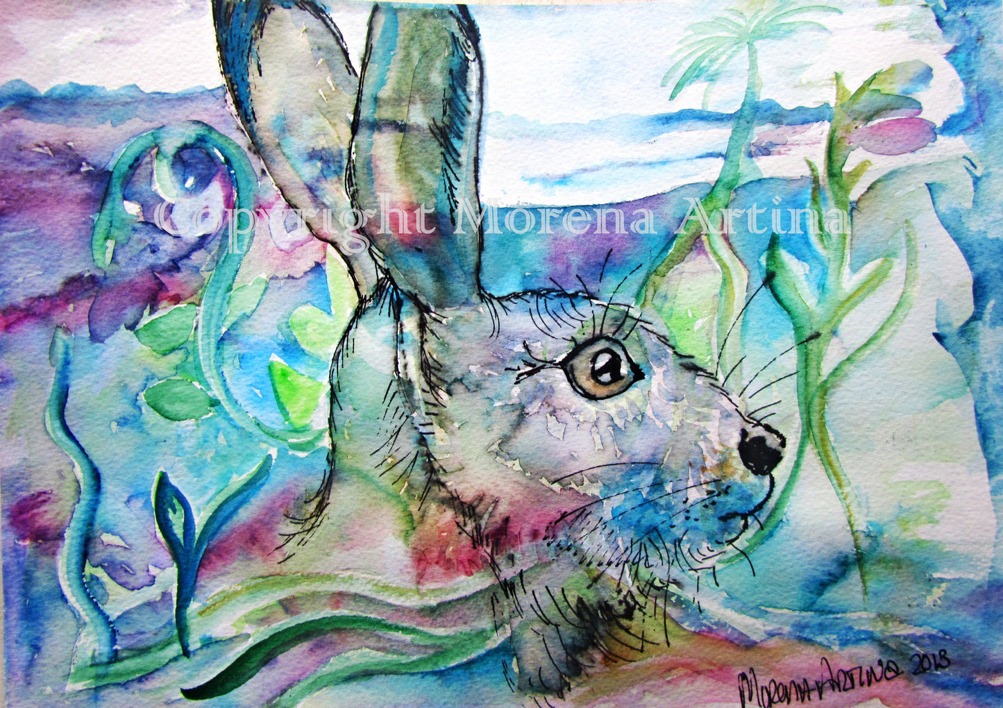 "Tropical Ocean Hare" Print - Canvas / Print / Poster various sizes, from original painting