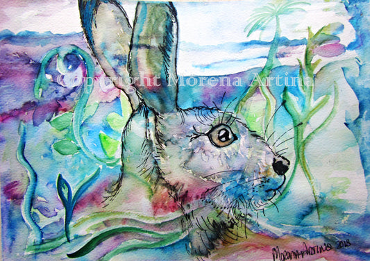 "Tropical Ocean Hare" Print - Canvas / Print / Poster various sizes, from original painting