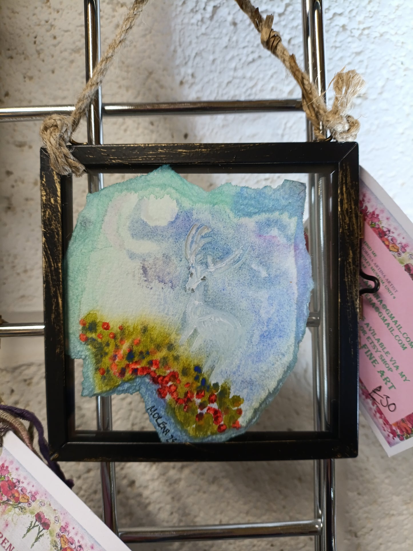 Hanging Frame Original White Stag watercolour