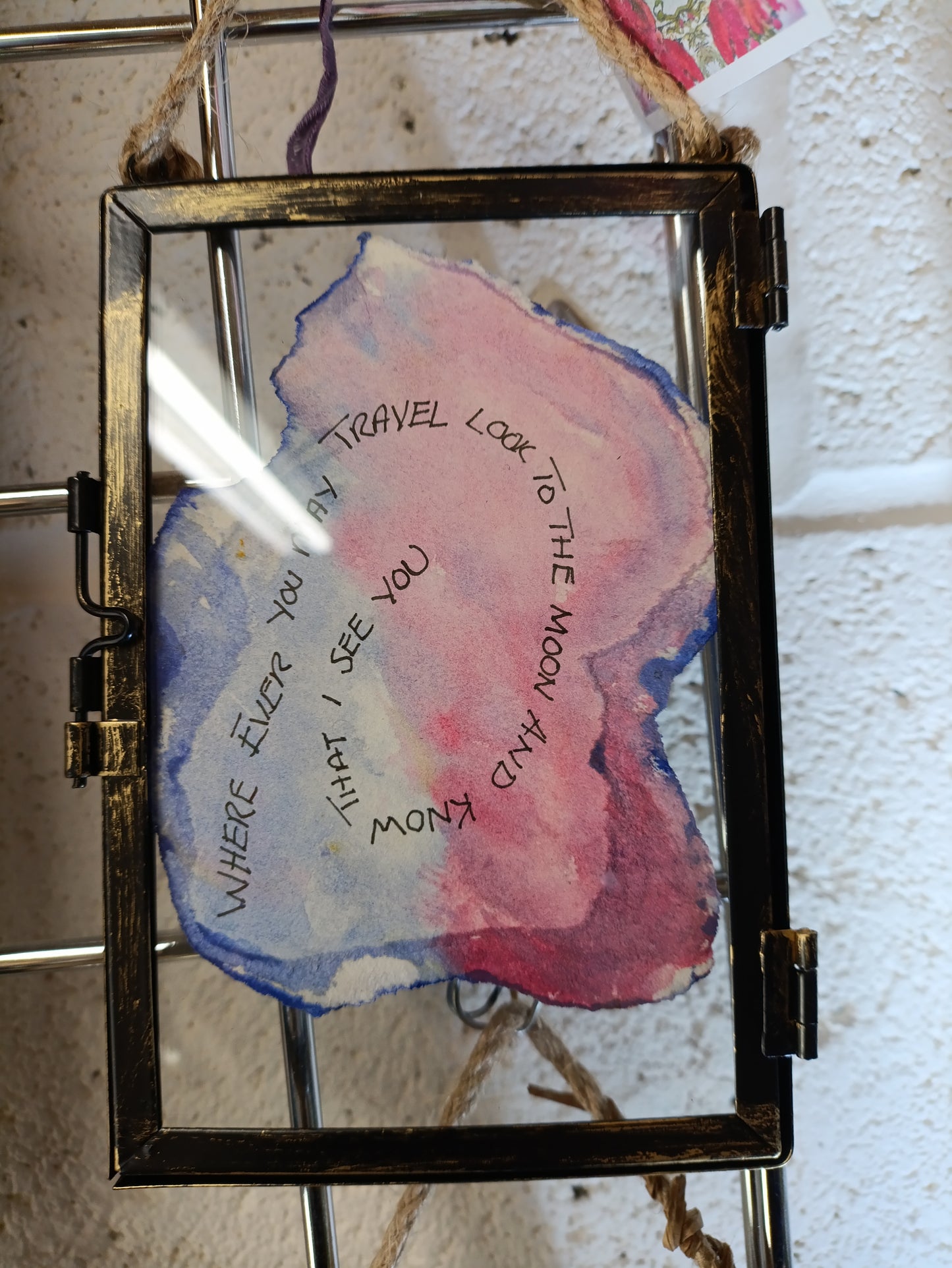 Hanging Original Watercolour Painting Hares and Moon