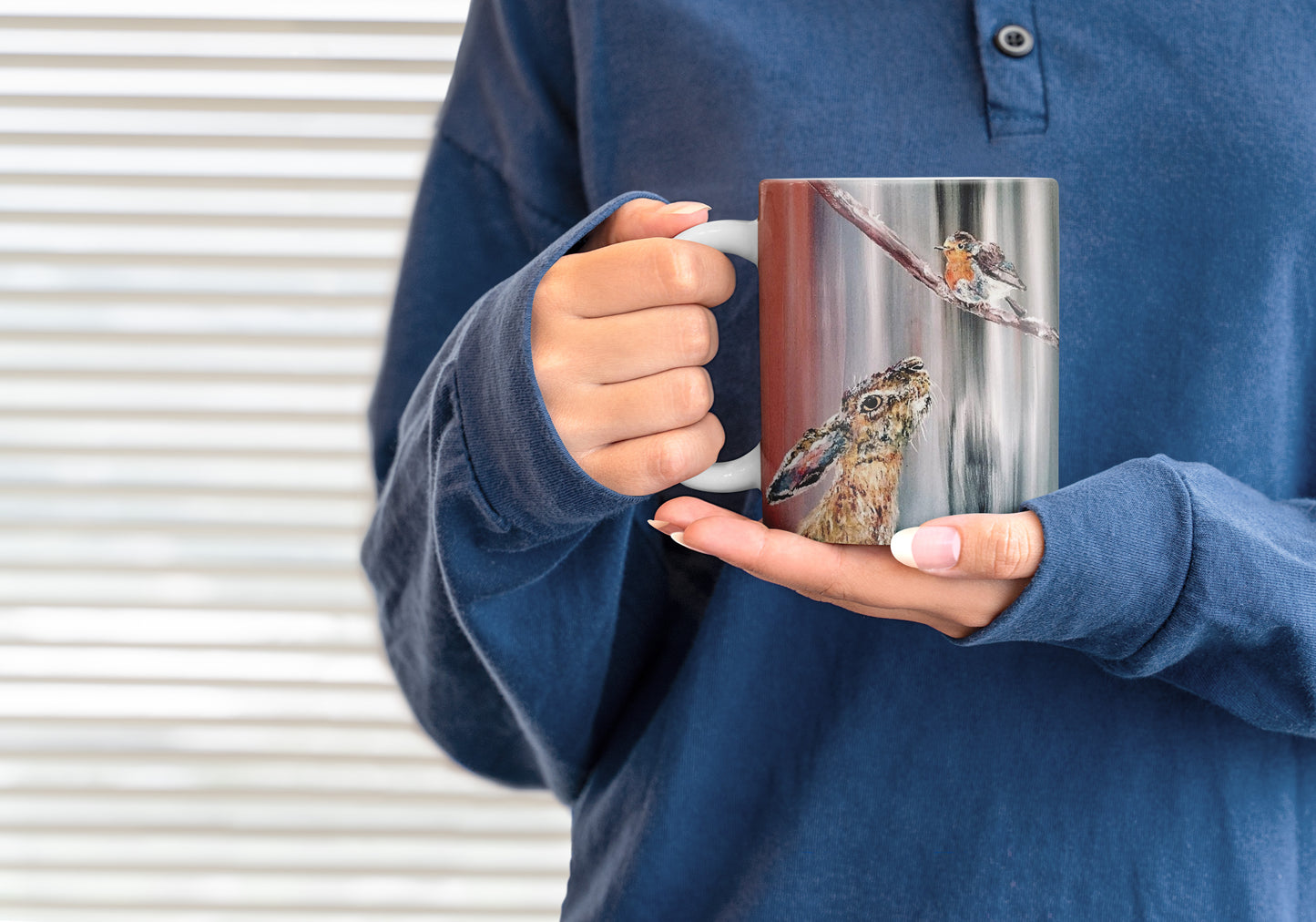 Festive Robin and Hare Christmas mug