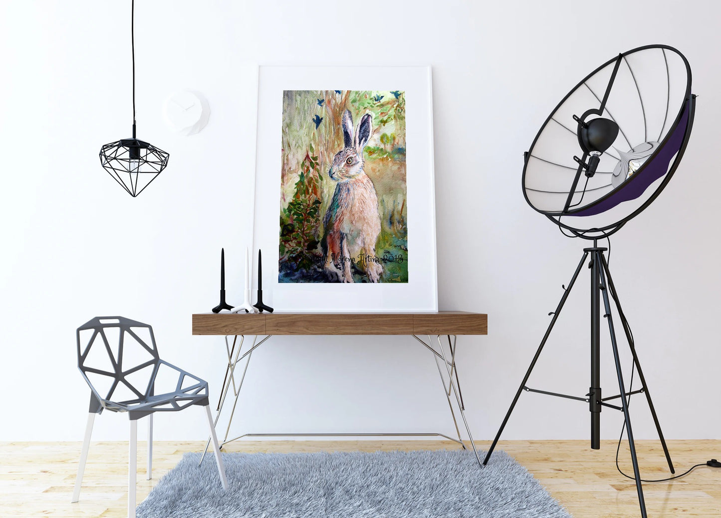 "Hare and Bluebirds" Print - Canvas / Print / Poster various sizes, from original painting