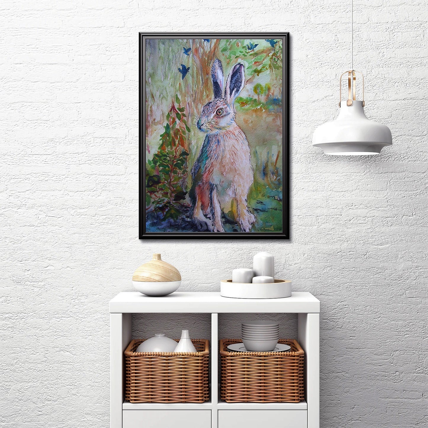 "Hare and Bluebirds" Print - Canvas / Print / Poster various sizes, from original painting