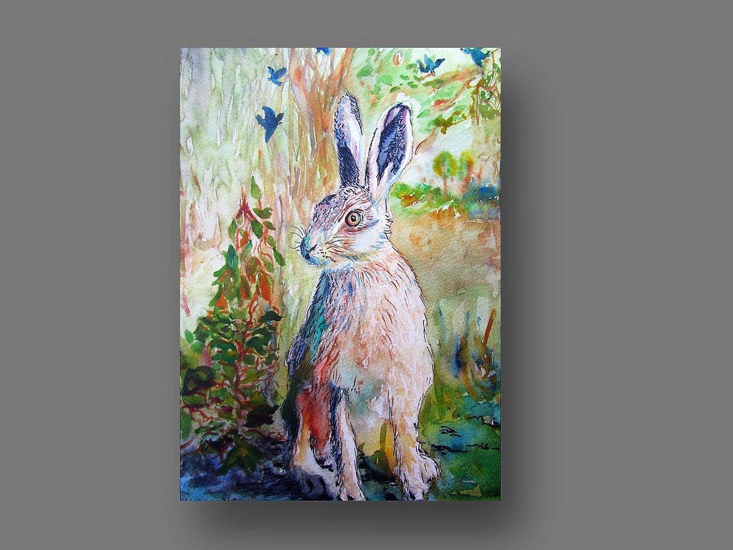 "Hare and Bluebirds" Print - Canvas / Print / Poster various sizes, from original painting