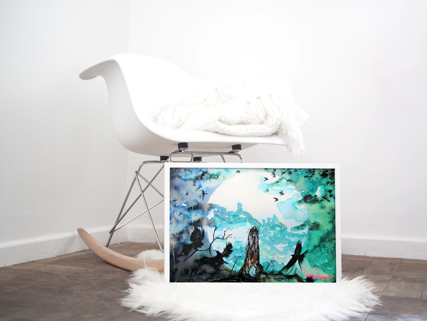 "Moongazing hare and crows" Print - Canvas / Print / Poster various sizes, from original painting