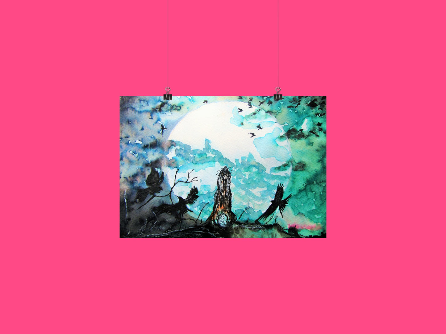 "Moongazing hare and crows" Print - Canvas / Print / Poster various sizes, from original painting